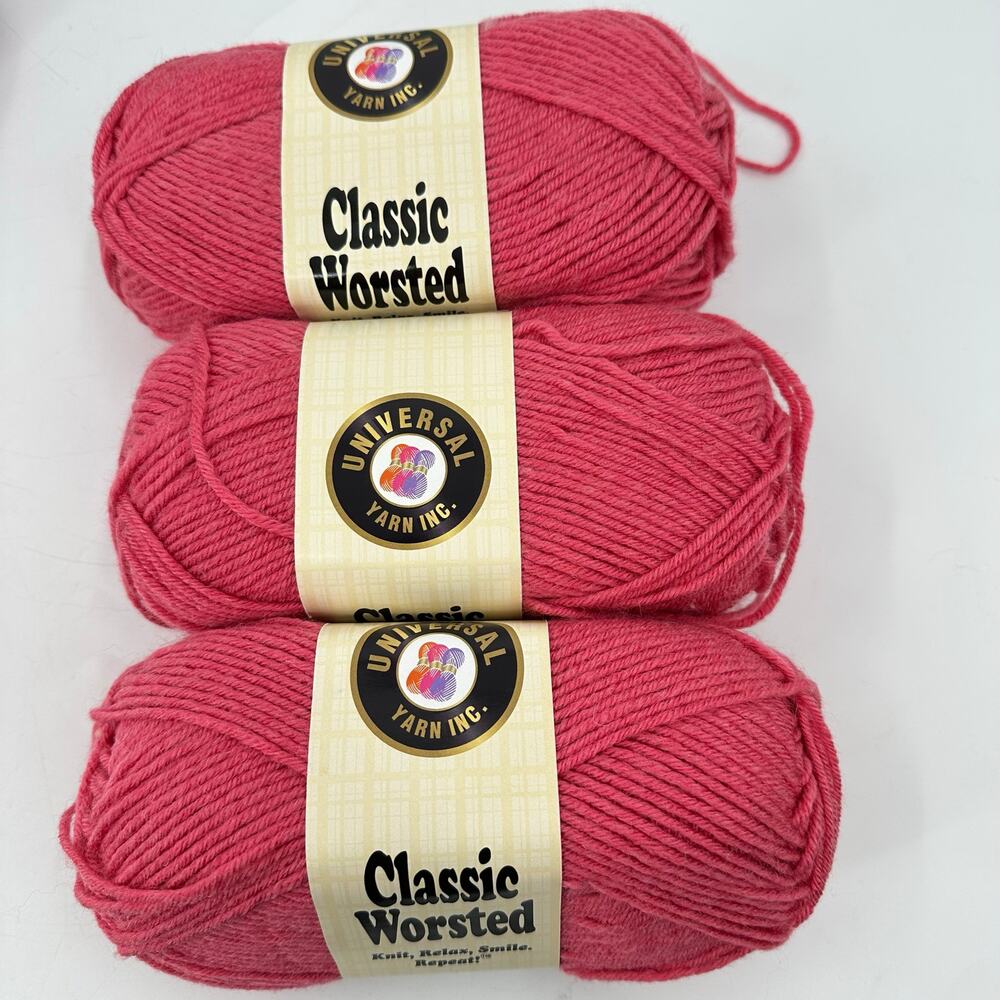 3 Universal Yarn Classic Worsted PINK Rose #616 Acrylic Wool Medium Weight Rare!